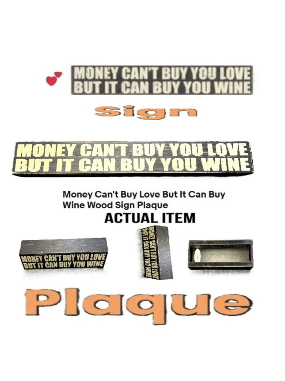 🛑DISPLAY ➕ MONEY CANT BUY YOU LOVE BUT IT CAN BUY YOU WINE Box 🆒 SIGN Buy NOW